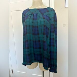 J. Crew Plaid Blouse - Teal and Navy